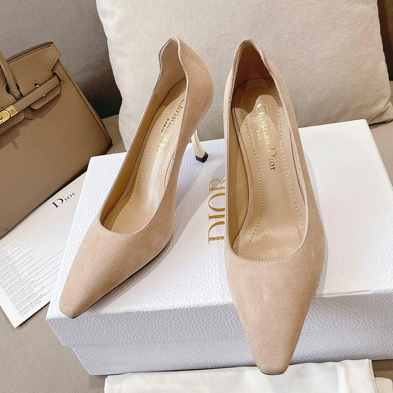 Affordable 9512 Dior D-Fame Pumps Women Suede Apricot - Image 3