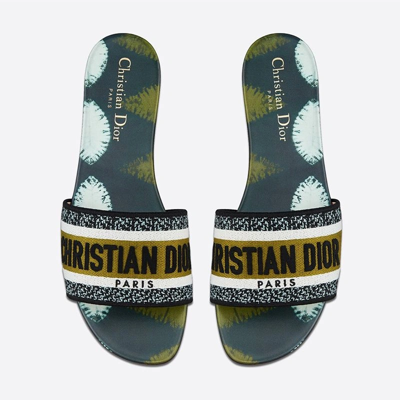 AllSeason 2023 Christian Dior Dway Slides Women Tie & Dye Motif Canvas Green - Image 3