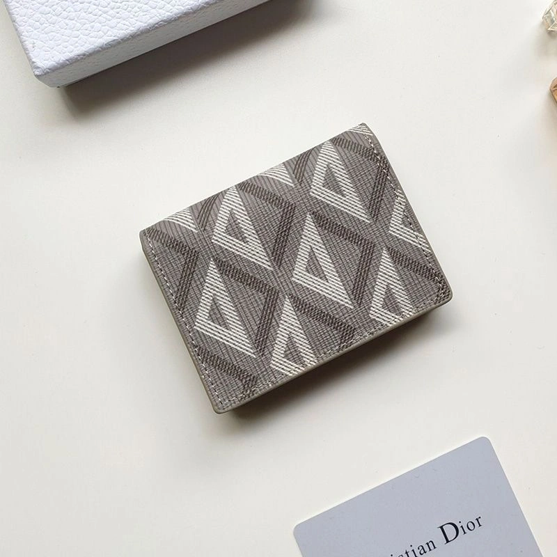 BestValue 5759 Dior Business Card Holder CD Diamond Motif Calfskin Grey - Image 3
