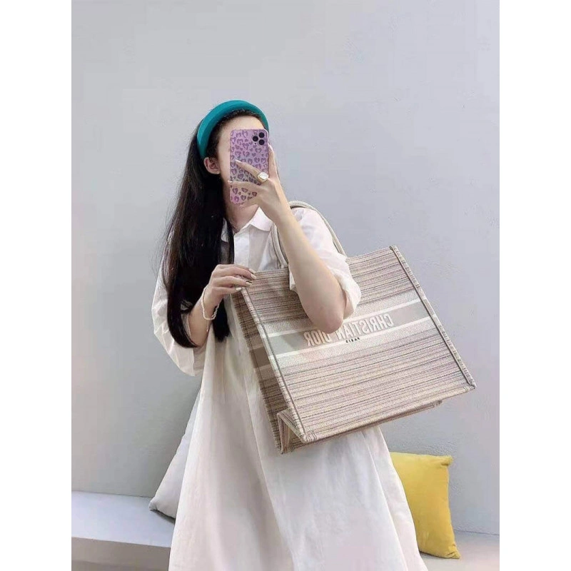 The Dior B Christian Dior Book Tote Multicolor Stripes Embroidery - Image 4