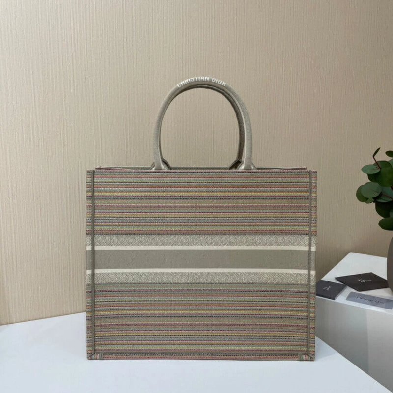 The Dior B Christian Dior Book Tote Multicolor Stripes Embroidery - Image 5
