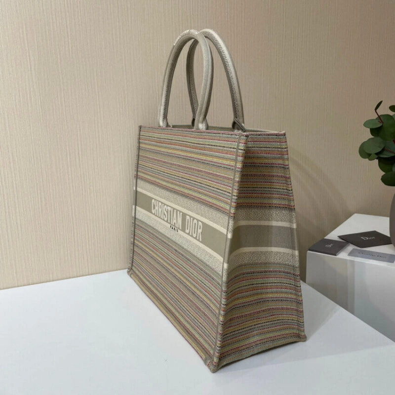 The Dior B Christian Dior Book Tote Multicolor Stripes Embroidery - Image 6