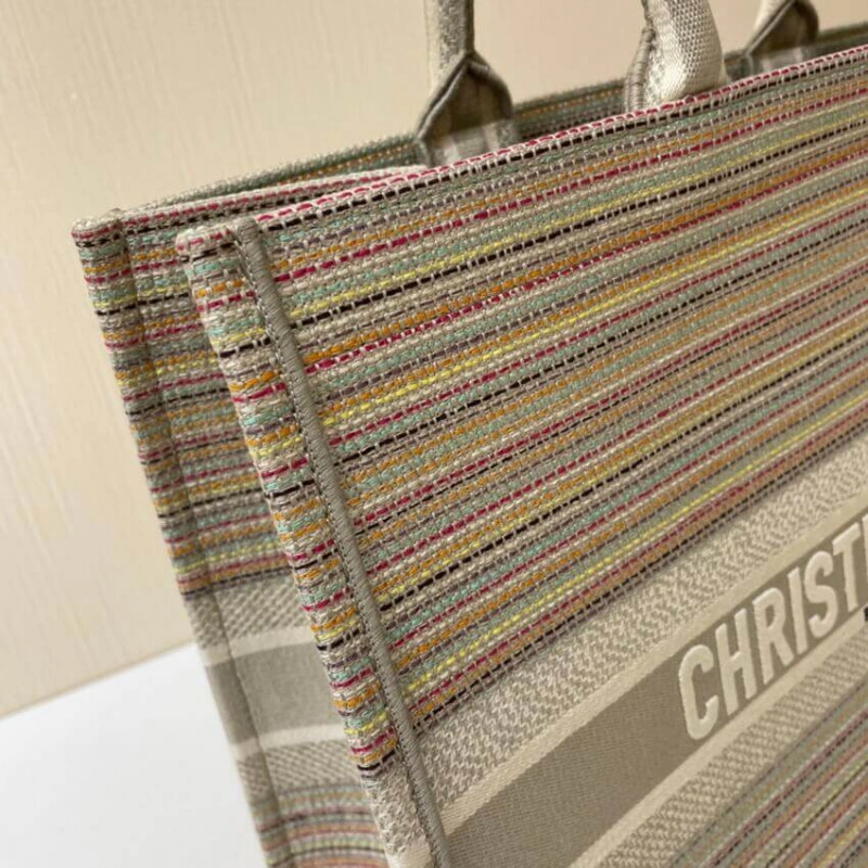 The Dior B Christian Dior Book Tote Multicolor Stripes Embroidery - Image 8
