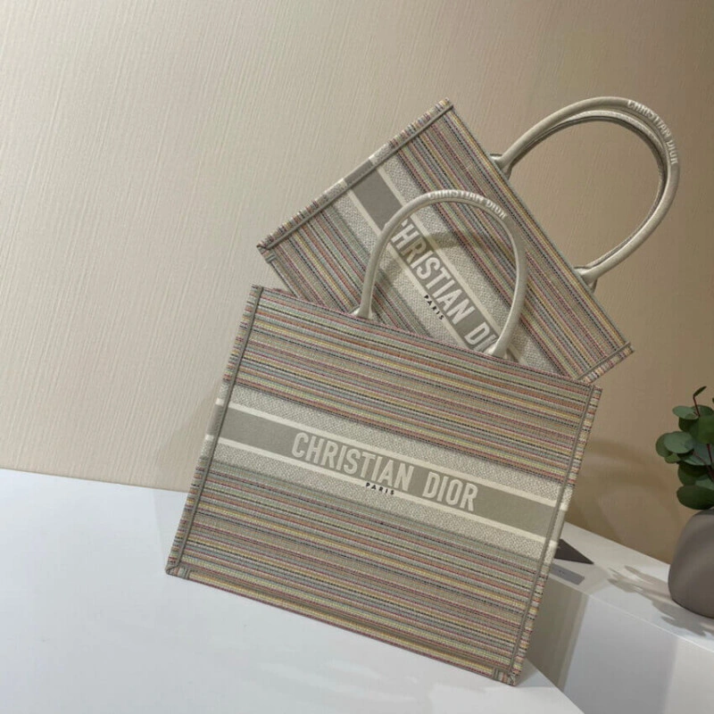 The Dior B Christian Dior Book Tote Multicolor Stripes Embroidery - Image 14