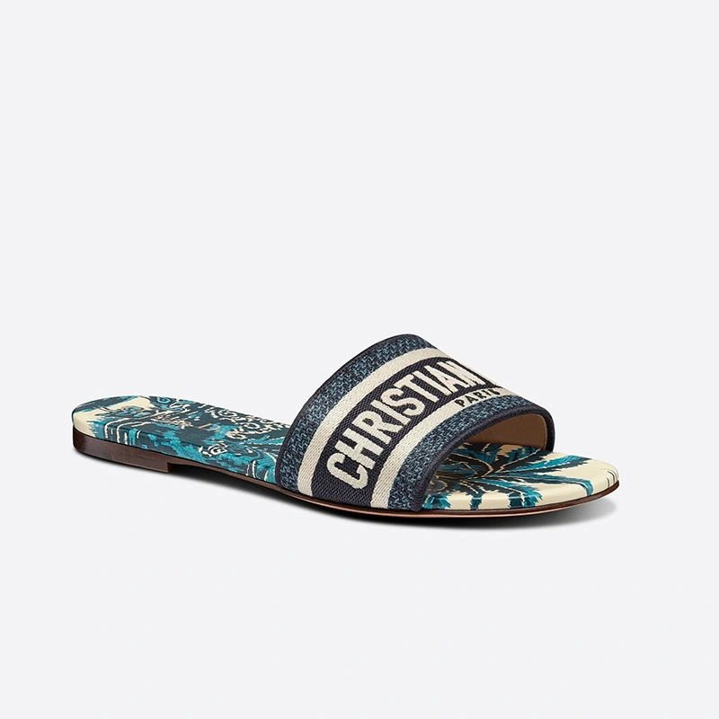 Christian Dior Dway Slides Women Palms Motif Canvas Blue HighQuality 8934 - Image 3
