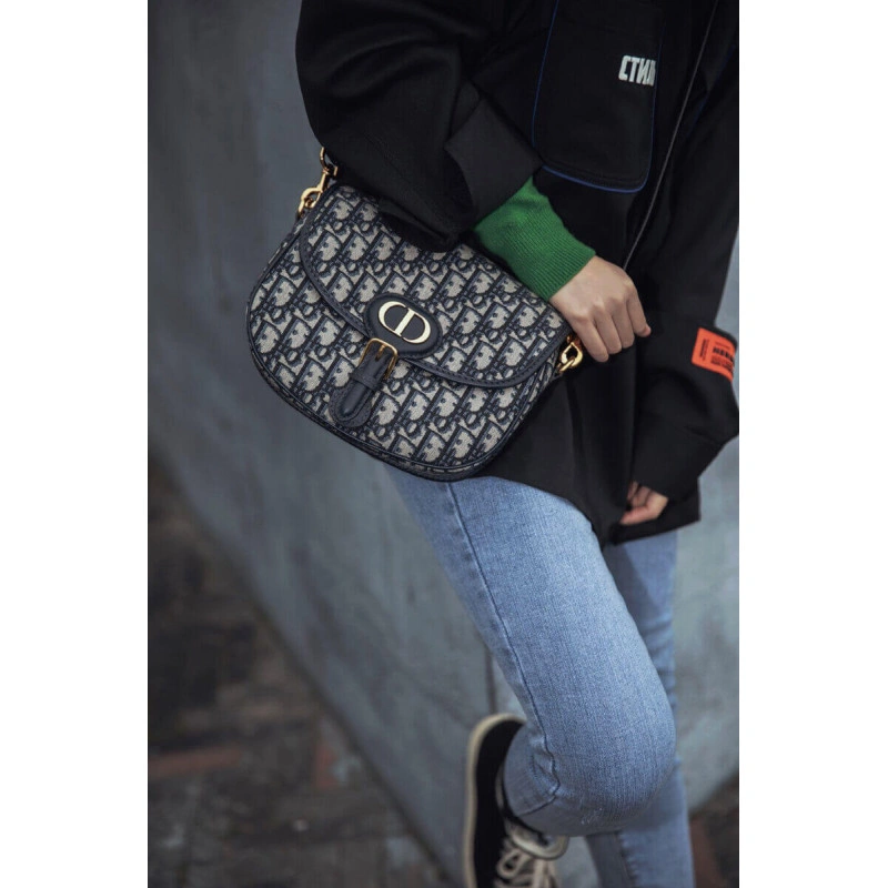 Embossed Christian Dior Medium Bobby Bag Blue Oblique Jacquard - Image 3