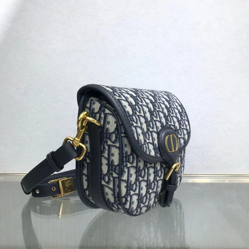 Embossed Christian Dior Medium Bobby Bag Blue Oblique Jacquard - Image 9