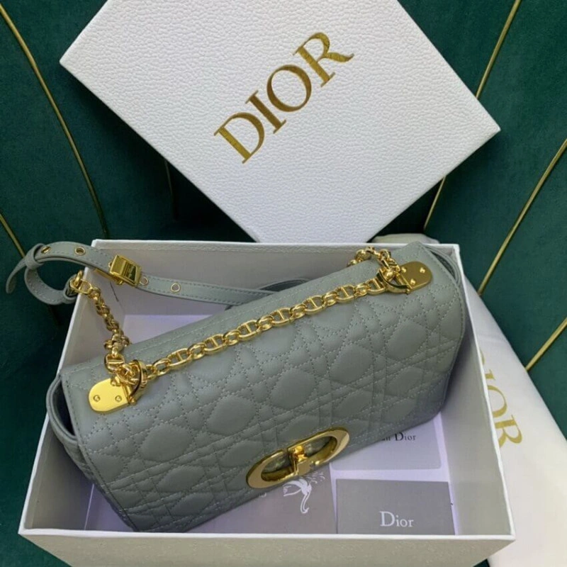 Embossed Christian Dior Medium Caro Bag Gray Supple Cannage Calfskin - Image 7