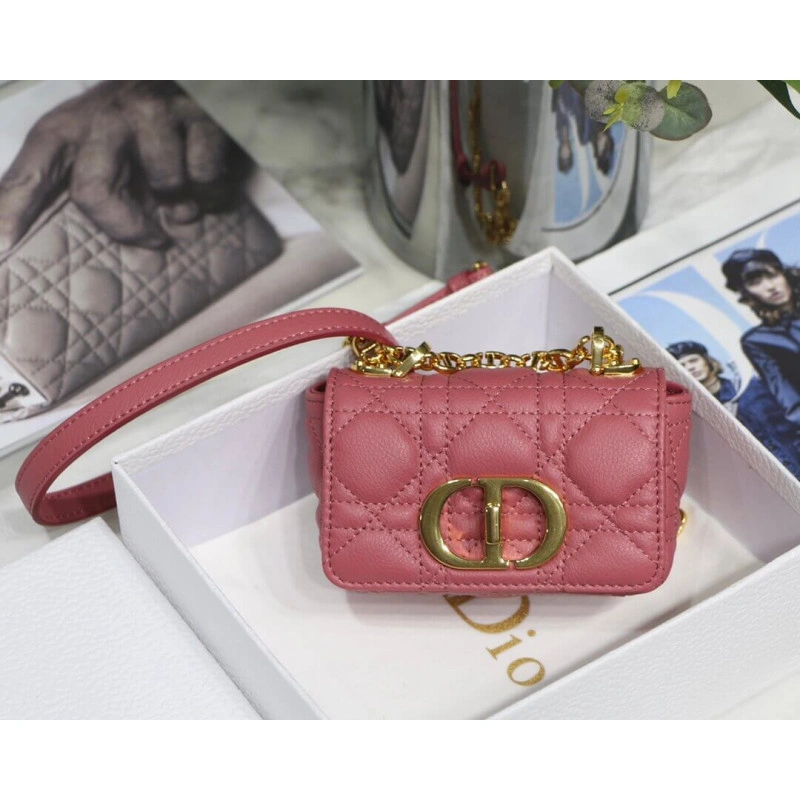 Removable Christian Dior Micro Caro Bag Yarrow Pink Supple Cannage Calfskin - Image 3