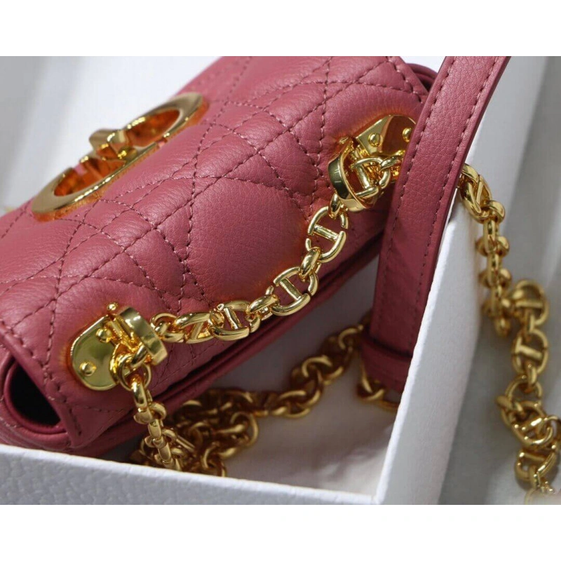Removable Christian Dior Micro Caro Bag Yarrow Pink Supple Cannage Calfskin - Image 6