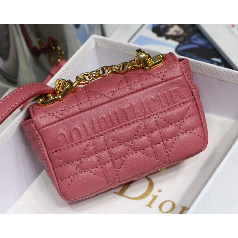 Removable Christian Dior Micro Caro Bag Yarrow Pink Supple Cannage Calfskin - Image 7