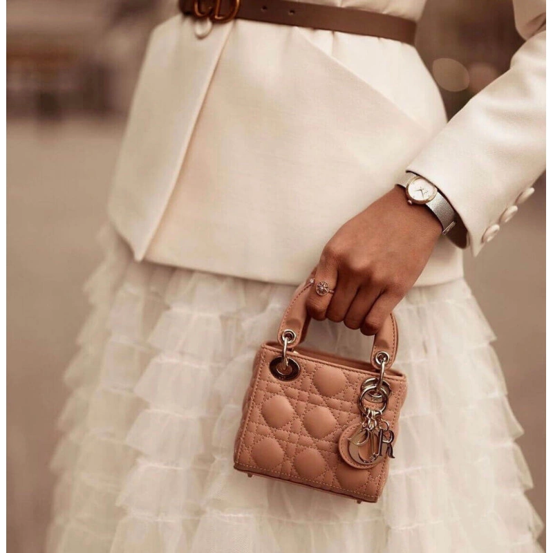 Removable Christian Dior Micro Lady Dior Bag Pink Cannage Lambskin - Image 3