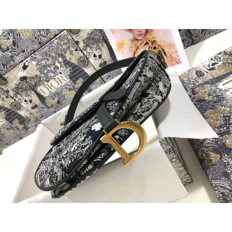 Maria Graz Christian Dior Saddle Bag Blue Toile de Jouy Reverse Jacquard - Image 5