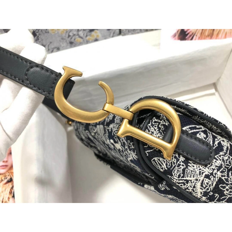 Maria Graz Christian Dior Saddle Bag Blue Toile de Jouy Reverse Jacquard - Image 6