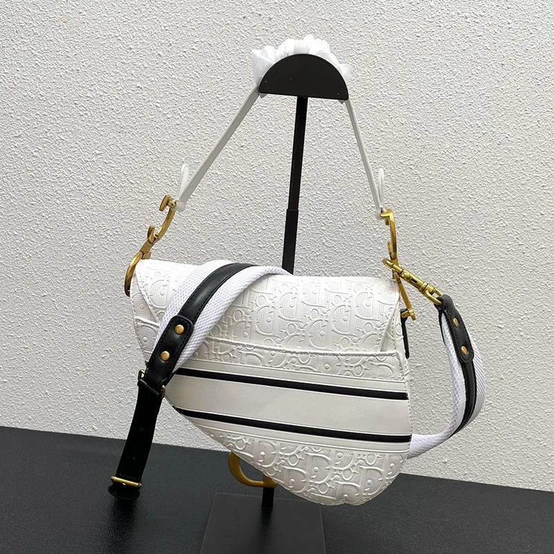 Christian Dior Saddle Bag Oblique Embossed Calfskin White Black TopPick 4956 - Image 3