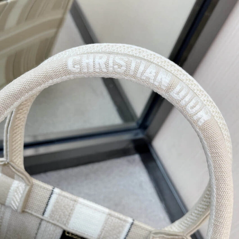 The Dior B Christian Dior Small Book Tote Beige Stripes Embroidery - Image 6