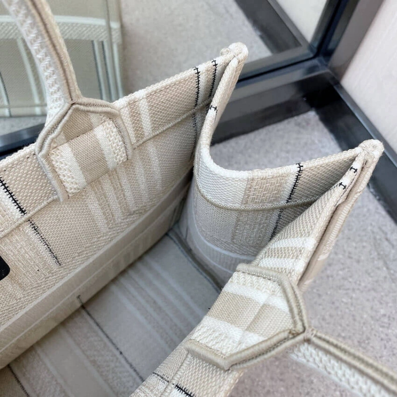 The Dior B Christian Dior Small Book Tote Beige Stripes Embroidery - Image 7