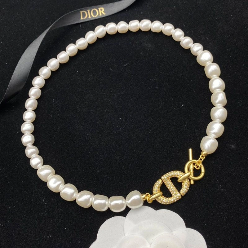 Dior 30 Montaigne Choker Metal, White Resin Pearls And White Crystals Gold SmartChoice 3264 - Image 3