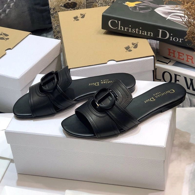 Dior 30 Montaigne Slides Women Calfskin Black HighQuality 3527 - Image 3