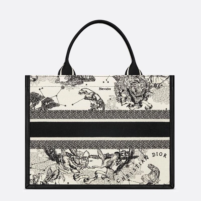 Dior Book Tote with Strap In Toile de Jouy Zodiac Motif Canvas and Calfskin White GoodFit 3724 - Image 3