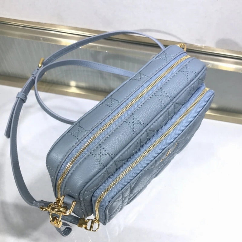 Removable Dior Caro Double Pouch Cloud Blue Supple Cannage Calfskin - Image 3