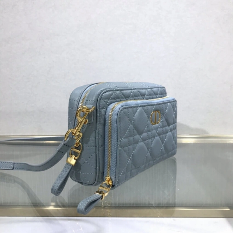 Removable Dior Caro Double Pouch Cloud Blue Supple Cannage Calfskin - Image 4
