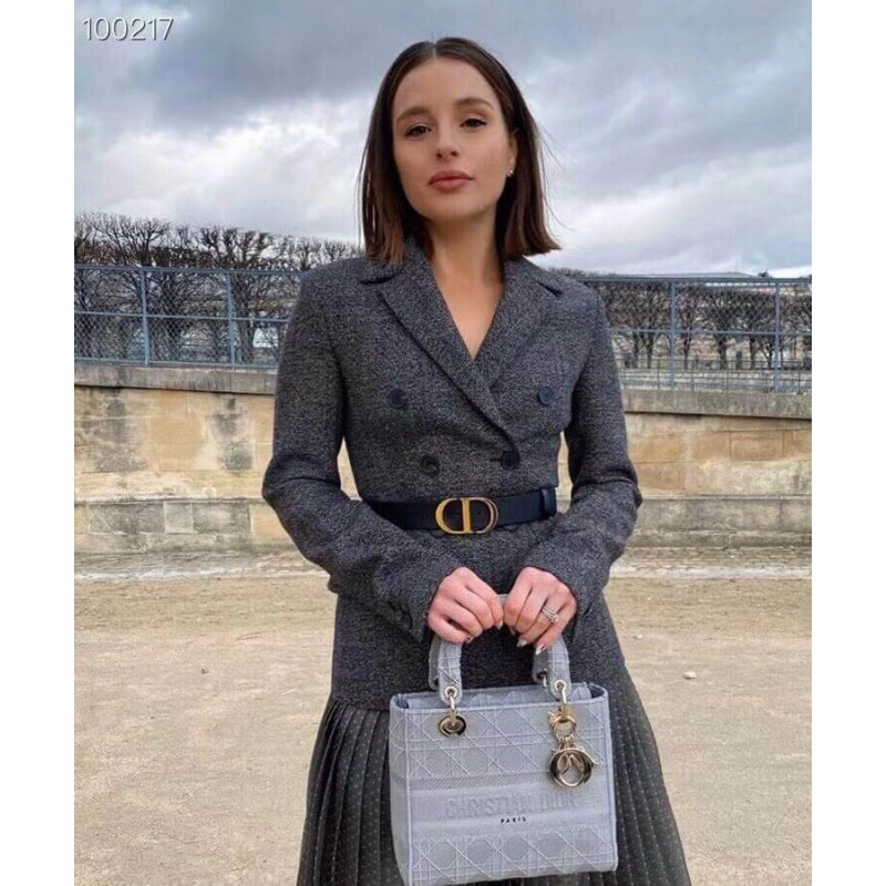 Beige Can Dior Medium Lady D-Lite Bag Gray Cannage Embroidered - Image 3