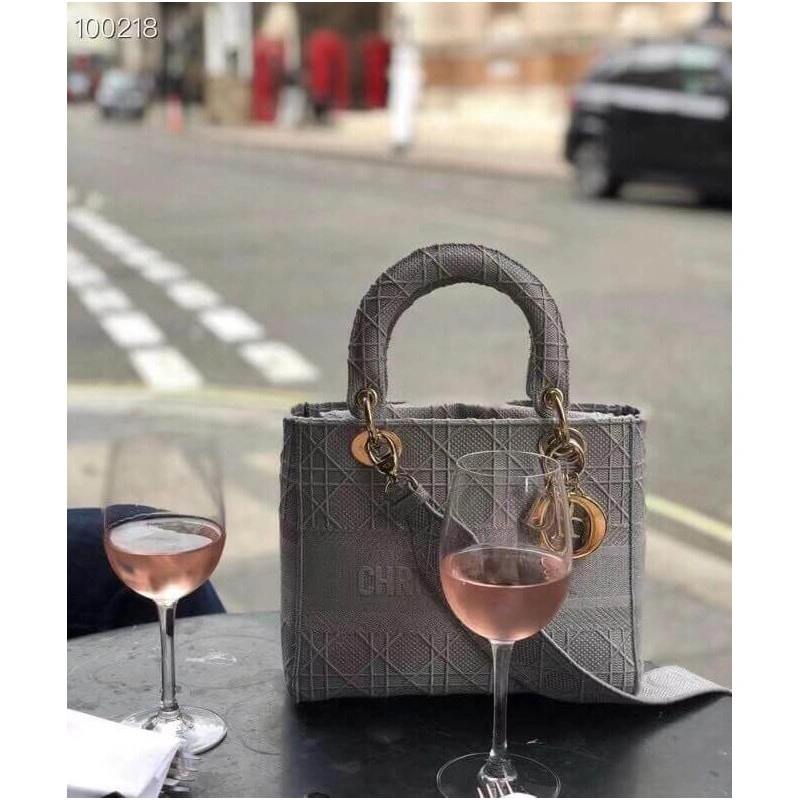 Beige Can Dior Medium Lady D-Lite Bag Gray Cannage Embroidered - Image 5