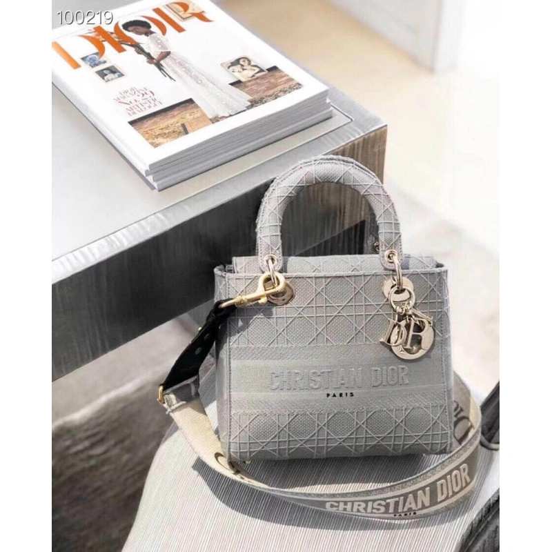 Beige Can Dior Medium Lady D-Lite Bag Gray Cannage Embroidered - Image 6
