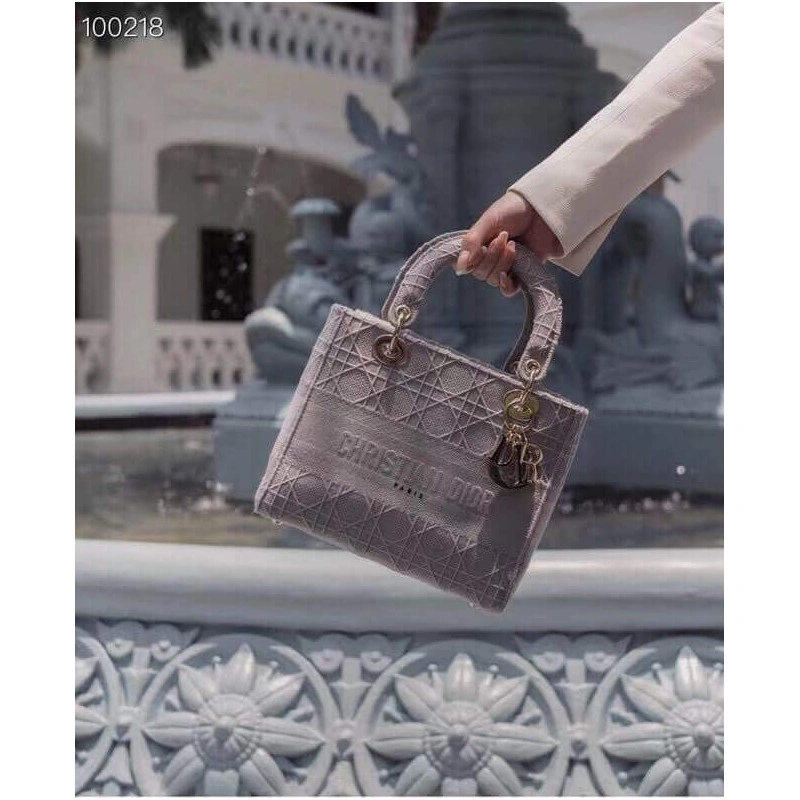 Beige Can Dior Medium Lady D-Lite Bag Gray Cannage Embroidered - Image 8