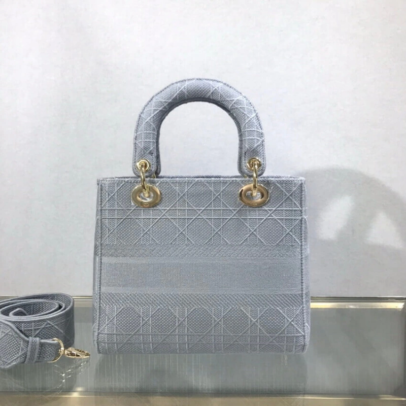 Beige Can Dior Medium Lady D-Lite Bag Gray Cannage Embroidered - Image 11