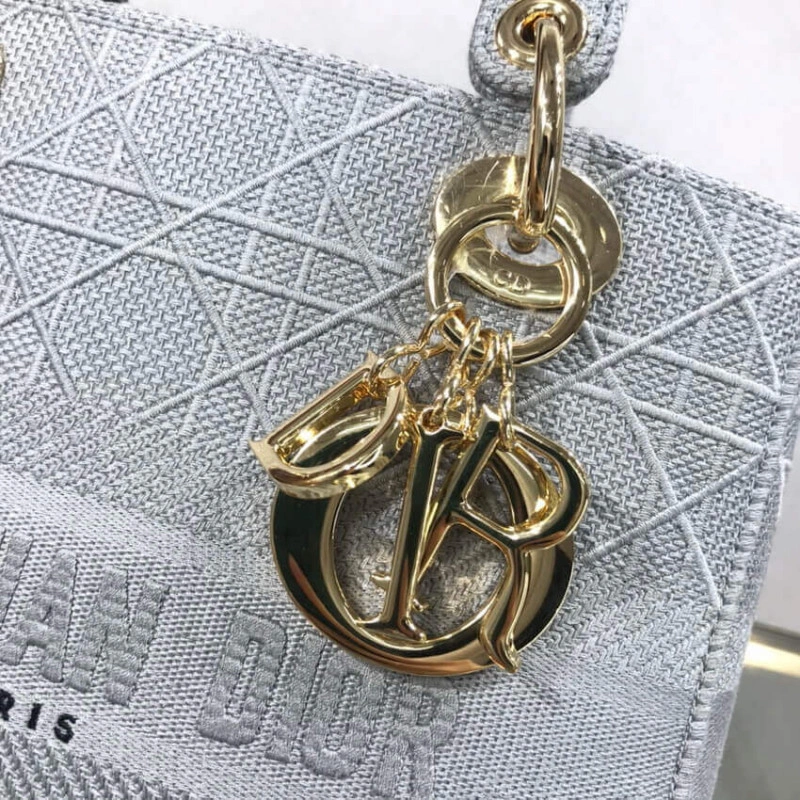 Beige Can Dior Medium Lady D-Lite Bag Gray Cannage Embroidered - Image 13