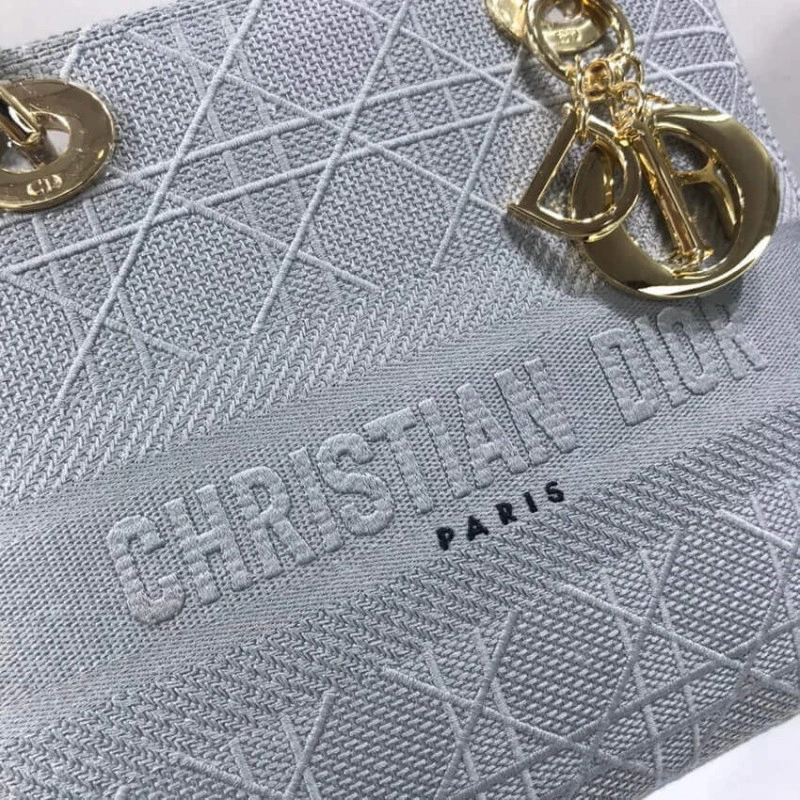 Beige Can Dior Medium Lady D-Lite Bag Gray Cannage Embroidered - Image 14