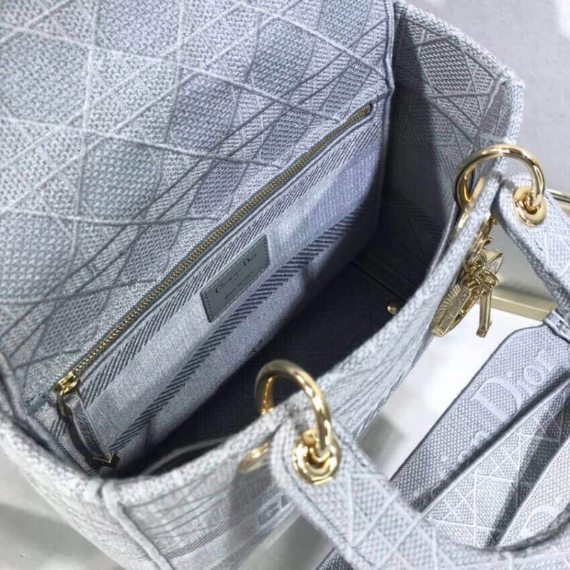 Beige Can Dior Medium Lady D-Lite Bag Gray Cannage Embroidered - Image 17
