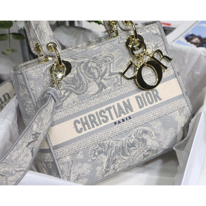 24 x 20 x Dior Medium Lady D-Lite Bag Gray Toile de Jouy Reverse Embroidery - Image 7