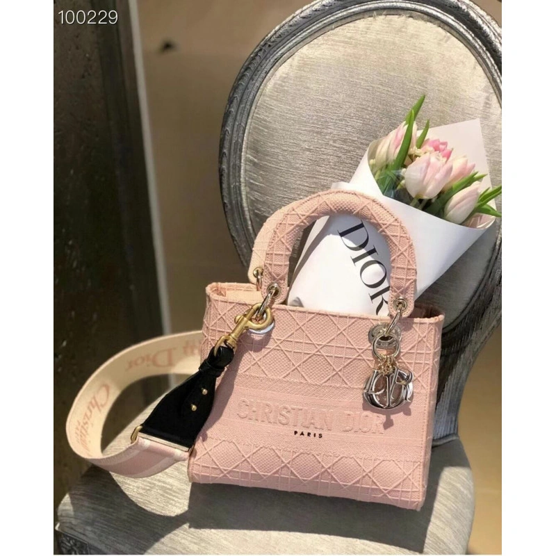 Large, re Dior Medium Lady D-Lite Bag Pink Cannage Embroidered - Image 4