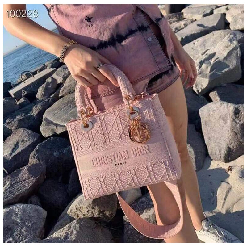 Large, re Dior Medium Lady D-Lite Bag Pink Cannage Embroidered - Image 5