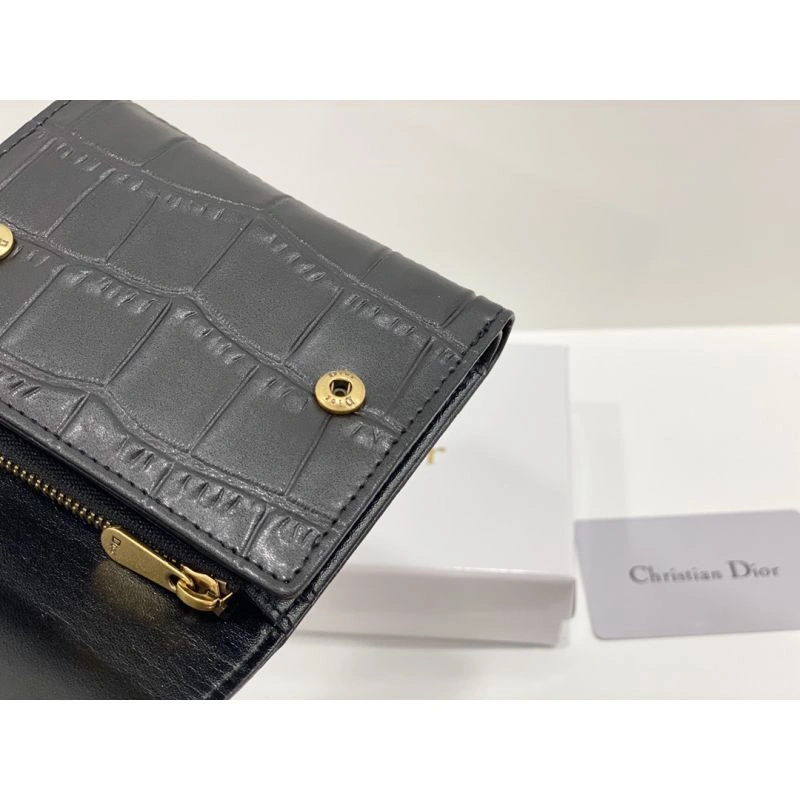 Dior Saddle Card Holder Crocodile-Embossed Calfskin Black Fashionable 4133 - Image 3