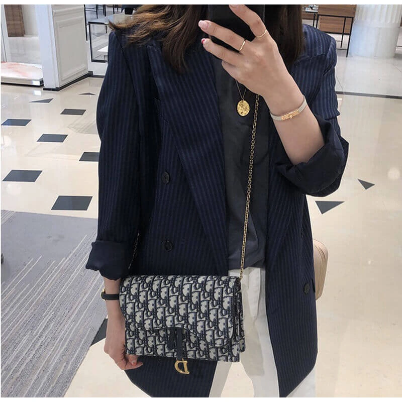 22 x 14.5 Dior Saddle Pouch Blue Oblique Jacquard - Image 4