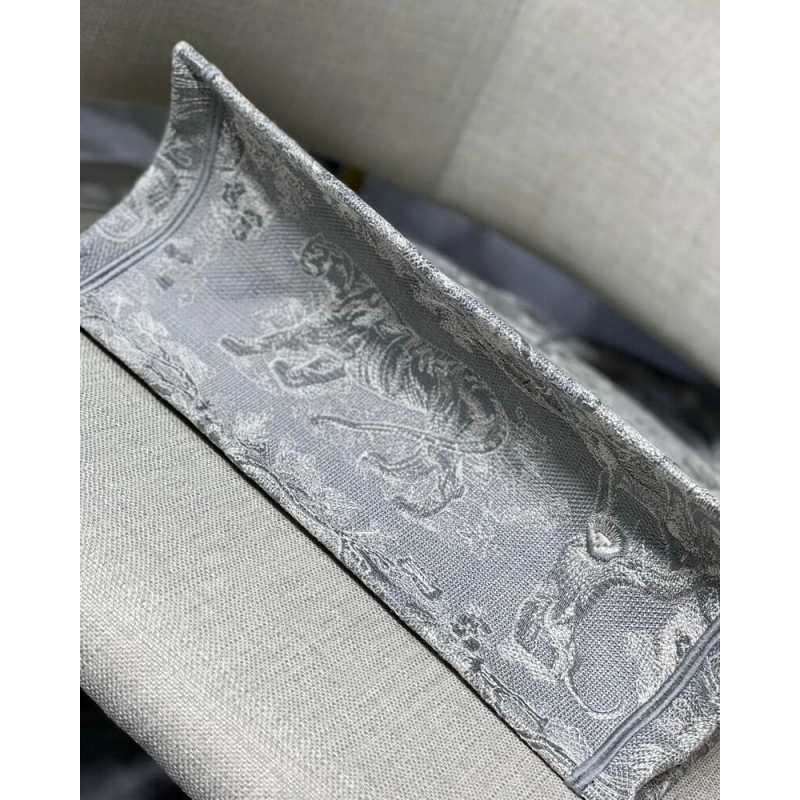 'CHRISTIAN Dior Small Book Tote Gray Toile de Jouy Reverse Embroidery Grey - Image 8