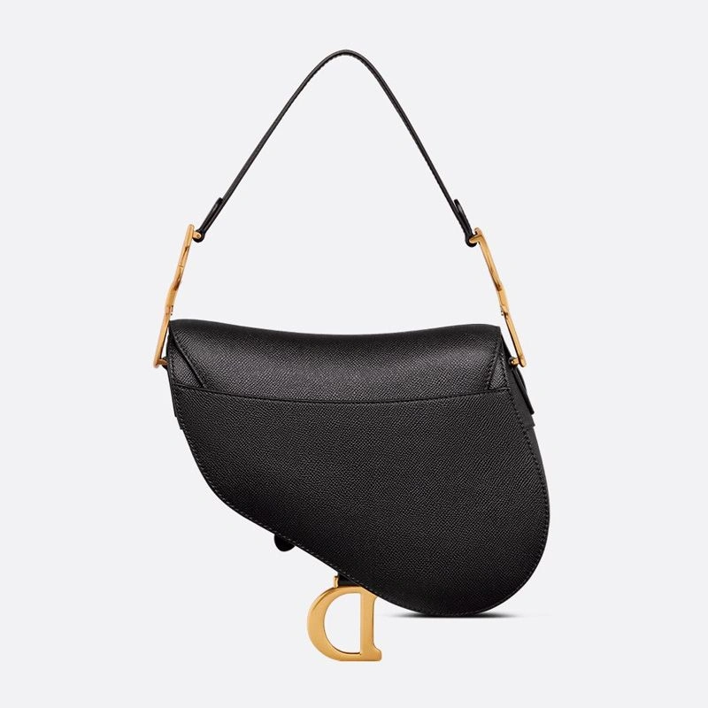 EasyMatch 1180 Dior Saddle Bag with Strap In Grained Calfskin Black - Image 3