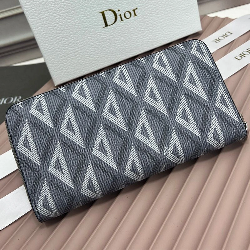 EasyMatch 6317 Large Dior Zip Wallet CD Diamond Motif Calfskin Grey - Image 3