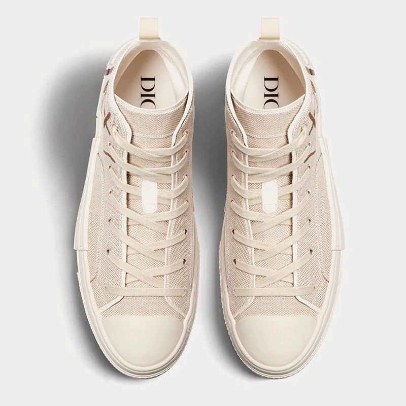 EasyMatch 8612 Dior B23 High-Top Sneakers Unisex Cactus Jack Dior Motif Canvas Beige - Image 3