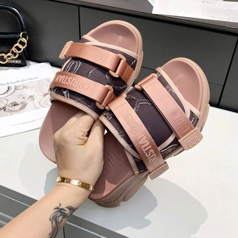 Fashionable 1002 Dior D-Wander Slides Women Camouflage Technical Fabric Pink - Image 3