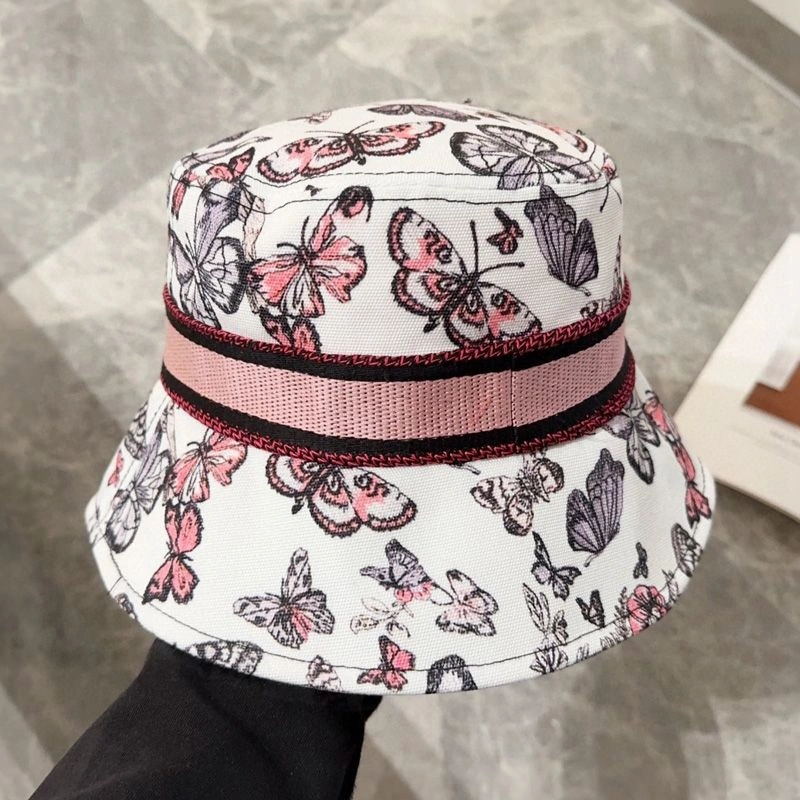 Fashionable 3752 Christian Dior Bucket Hat In Toile de Jouy Mexico Motif Cotton White Pink - Image 3