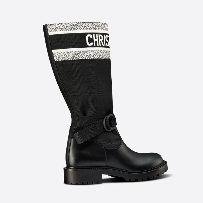 Fashionable 7605 Christian Dior D-Major Boots Women Technical Fabric and Calfskin Black White - Image 3