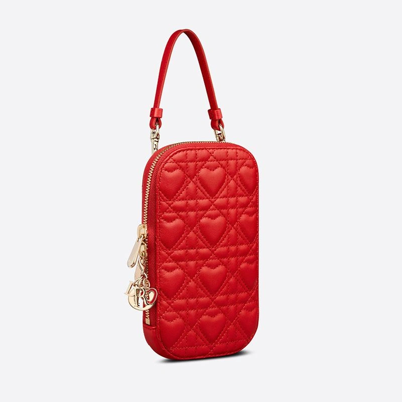 Fashionable 786 Lady Dior Phone Holder Cannage Lambskin Red - Image 3