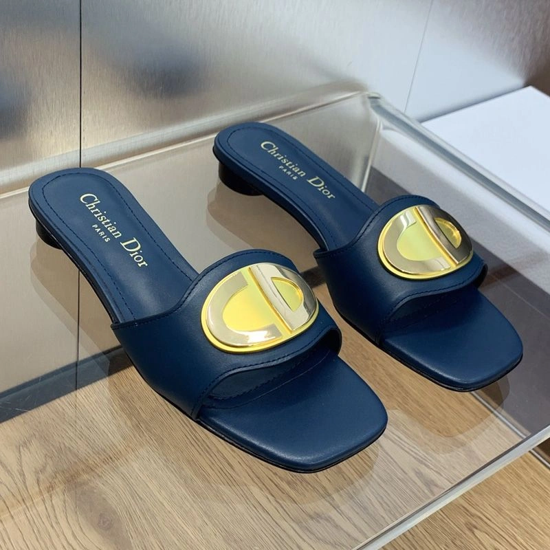 GoodFit 1511 Forever Dior Slides Women Calfskin Navy Blue - Image 3