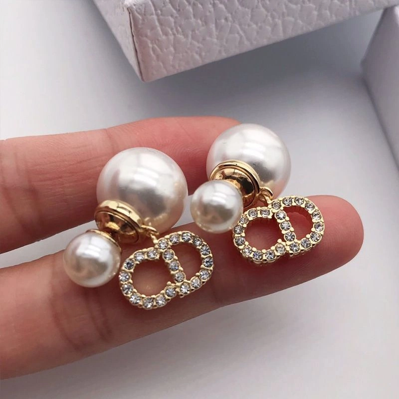 GoodFit 290 Dior Tribales Earrings Antique CD, White Resin Pearls and White Crystals Gold - Image 3