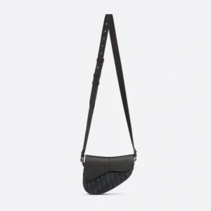 HighQuality 469 Mini Dior Saddle Bag In Grained Calfskin and Oblique Motif Canvas Black